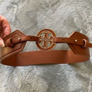 Tory Burch Brown Belt with Gold Logo